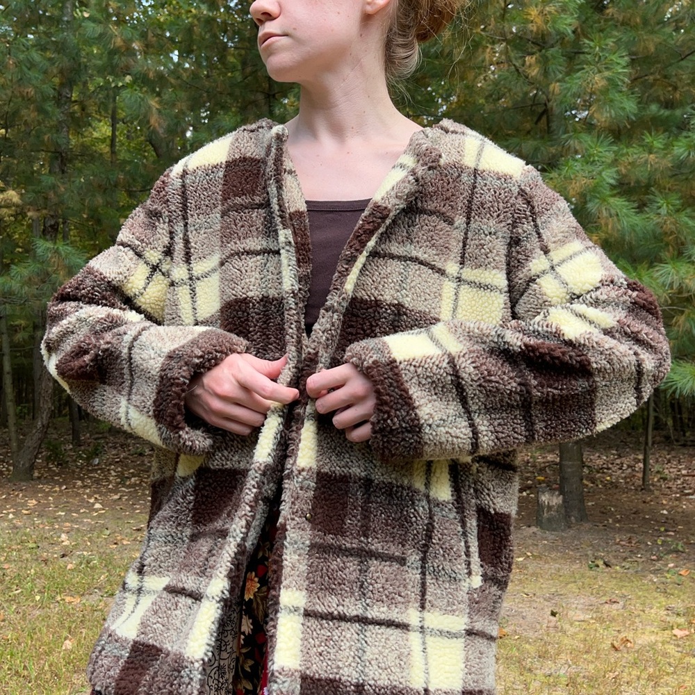 Sanctuary Plaid Teddy Jacket Women’s Size M Fall Neutral Minimal - Picture 5 of 14